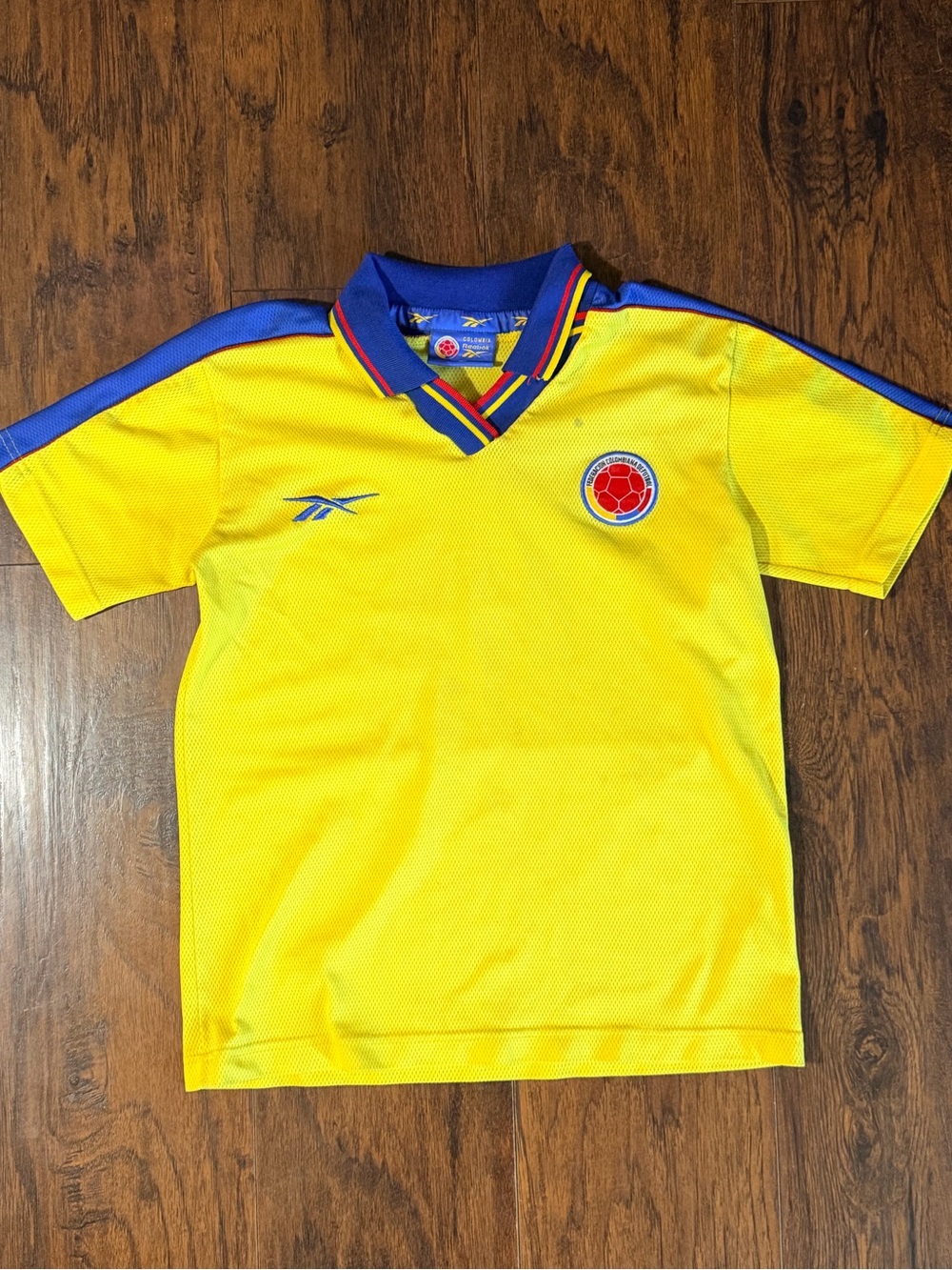 Reebok Kids Yellow Colombia Soccer Jersey with Blue Trim